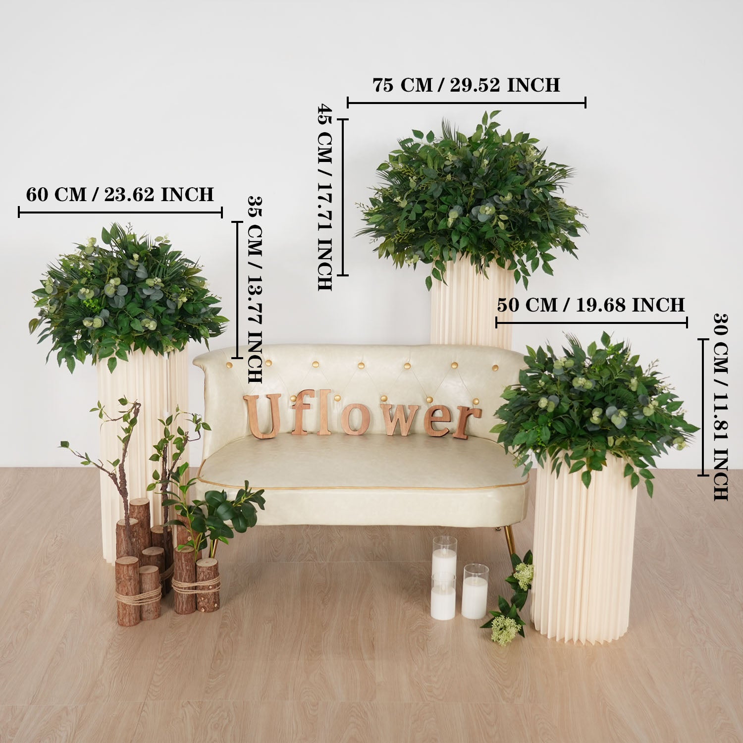 Uflower Green Leaf Table Centerpiece Floral Ball Wedding Table Decoration